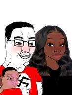 2soyjaks arm black_skin bleached blush clothes coal flag:nazi_germany glasses hair looking_at_each_other nazism negro racemixing smile variant:chudjak wojak // 309x406 // 91.4KB