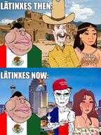 3soyjaks angry closed_mouth countrywar fat flag flag:mexico flag:texas gender-neutral_language latino obese san_antonio_texas soyjak subvariant:unbotheredchud texas tilde variant:chudjak variant:meximutt variant:wojak woman // 941x1253 // 362.8KB