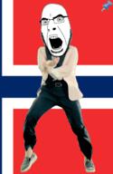 animated country dance flag flag:norway full_body gangnam_style glasses irl norway open_mouth push_pin soyjak sticky stubble variant:cobson // 300x460 // 302.2KB