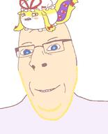 2soyjaks animal anime blue_eyes bowtie closed_mouth clothes gyate_gyate hat scared smile soyjak stubble subvariant:nucob tail touhou variant:cobson variant:soyak video_game whale white_skin yellow_hair yellow_skin yukari_whale yukari_yakumo // 541x671 // 59.0KB