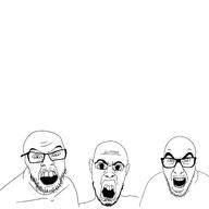 3soyjaks angry bald beard glasses looking_at_you meta:tagme open_mouth series:trios_&_duos soyjak soyjak_trio variant:feraljak variant:gapejak variant:halojak variant:markiplier_soyjak variant:slitherjak variant:tony_soprano_soyjak // 1920x1920 // 226.8KB
