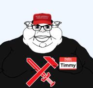 closed_mouth clothes ear fat flag:strasserism glasses hair hat hello_my_name_is_(sticker) lips maga mutt name_tag politics smile strasserism subvariant:branigger tshirt variant:brandon variant:meximutt // 1675x1583 // 316.8KB