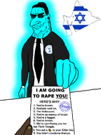 blue_skin brown_skin chud clothes dirty_nails earpiece flag:israel glasses glowing greater_israel hamas hat holocaust imminent_rape israel israeli israeli_flag jewish_nose judaism kippah kosher mossad palestine palestinian paper pov rape shitskin smile smug subvariant:perceptive_chud suit_and_tie sunglasses third_temple trend:glowie variant:bartender variant:chudjak watermelon xitter yellow_nails zionism // 1536x2048 // 287.4KB