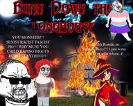 angry anime bloodshot_eyes clenched_teeth clothes crying glasses hair hanging megumin mustache open_mouth purple_hair red_hair rope skirt soyjak stubble suicide sunglasses text tongue tranny variant:bernd variant:soyak yellow_teeth // 1280x1020 // 317.4KB