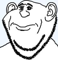 closed_mouth ear merge soyjak stubble subvariant:impluffare thick_eyebrows variant:impish_soyak_ears variant:pissluffare // 598x620 // 14.4KB