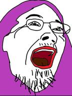 glasses hair mustache open_mouth purple_hair soyjak stubble variant:unknown // 601x800 // 183.8KB