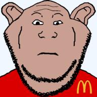 amerimutt front_facing mcdonalds red_shirt subvariant:impish_amerimutt subvariant:impish_front subvariant:neutralplier variant:impish_soyak_ears variant:markiplier_soyjak // 627x627 // 21.8KB