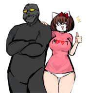 4chan admin animal arm artist:shemmysloota cat cat_ear closed_mouth clothes drawing ear full_body glasses grey_skin hair hand moot mootcat open_mouth panties pantless ribbon smirk soot soot_colors soyjak_party stubble text thumbs_up tranny_artstyle variant:gapejak white_skin // 821x873 // 268.3KB