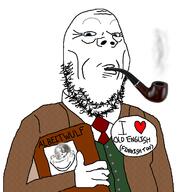 2soyjaks arm badge beowulf blue_eyes book hand helmet holding_book holding_object i_love jrr_tolkien pipe smile smoke smoking stubble text variant:gapejak variant:impish_soyak_ears // 1300x1300 // 401.0KB