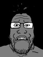 black_background glasses grey_skin hair scared soyjak stubble variant:markiplier_soyjak // 480x640 // 44.9KB