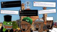 3soyjaks albania allah angry arab arabic_text arm article badge beard black_skin bloodshot_eyes brown_skin christian_cross christian_identity christianity church clothes cross crucifix crying eastern_orthodox finger frog glasses golden_tooth hair hat i_love irl_background islam islamic kosovo necklace news open_mouth orthodox orthodox_church orthodox_cross orthodox_priest orthodoxy pepe pointing source soyjak star_and_crescent stubble taqiyah teeth tmd total_mudslime_death total_muslim_death twitter variant:chudjak variant:soyak // 1920x1080 // 2.2MB