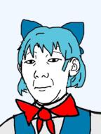 anime blue_eyes blue_hair bowtie cirno clothes glasses hair hair_ribbon hand soyjak touhou variant:kuzjak video_game // 450x600 // 101.4KB