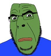 closed_mouth clothes frog frown glasses green_skin pepe soyjak stubble variant:cobson // 775x849 // 50.9KB