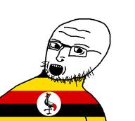 chicken flag flag:uganda glasses hair looking_to_the_left open_mouth soyjak stubble teeth torso uganda variant:A24k wrinkles // 466x415 // 13.5KB