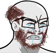 clenched_teeth crying ear glasses hair soyjak stubble variant:nujak // 680x644 // 293.8KB