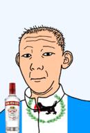 1864 alcohol animal bottle closed_mouth clothes ear eating flag flag:irkutsk_oblast hair irkutsk neutral oblast plant russia smirnoff soyjak text tiger track_suit transparent transparent_background variant:kuzjak vodka weasel white_skin wreath // 810x1192 // 204.1KB
