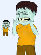 angry arm art brown_hair eyebrows glasses green_skin hair hand meta:namefags seething squid squidward subvariant:big-boy teeth variant:chudjak vein // 2304x3072 // 2.7MB