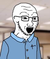 clothes glasses irl_background office open_mouth soyjak stubble variant:soyak // 600x701 // 149.3KB