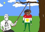 belt drawn_background hanging holding_object holding_rope kurd kurdistan lynching mustache rope subvariant:wholesome_soyjak sun tree turkiye variant:gapejak // 1080x770 // 97.2KB