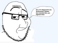 christmas closed_mouth erm eyebrows glasses megamind science sciencemas smile smug snopes soyjak speechbubble stubble template text transparent_background variant:smugjak // 577x432 // 108.8KB