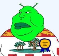 animal award canada closed_mouth fat flag flag:prince_edward_island grass green_skin lion obese ohio plant prince_edward_island shrek soyjak text tree variant:meximutt // 888x849 // 236.0KB