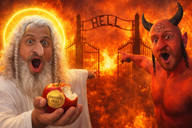 apple beard fire gate halo hell jewish_nose merchant_nose meta:ai_generated no_glasses open_mouth payot pentagram photo pointing realistic red_eyes red_skin satan variant:two_pointing_soyjaks yahweh // 1536x1024 // 2.7MB