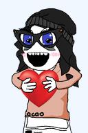 avengers beanie blue_eyes blush glasses hair heart holding_object open_mouth soy soylent variant:soytan // 800x1200 // 95.1KB