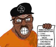 bindi bjp forehead_lines hair hindu meta:tagme narendra_modi shit_stains shitskin soyjak stubble teeth variant:feraljak // 605x508 // 128.8KB