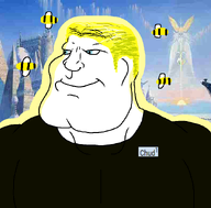 anonymous aryan aura background bee black_shirt blue blue_eyes chud1 closed_mouth hyperborea smile soyjak subvariant:mexiaryan variant:meximutt yellow_aura yellow_hair // 886x872 // 245.1KB