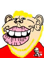 afro albino aryan blue_sclera clothes ear hair kfc looking_at_you nigger open_mouth red_shirt smile soyjak stubble subvariant:impish_tyrone teeth tyrone variant:impish_soyak_ears white_skin yellow_hair yellow_stubble // 598x800 // 74.1KB