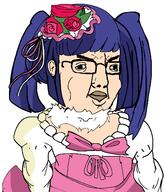 acne anime blue_hair clothes dress ear furudo_erika glasses hair hair_ribbon hat purple_hair scarf soyjak umineko variant:chudjak white_background // 1236x1435 // 110.2KB