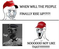bloodshot_eyes closed_eyes closed_mouth clothes comic crying gigachad glasses hat maga make_america_great_again nazism open_mouth soyjak text variant:cryboy_soyjak variant:wojak // 977x815 // 65.2KB