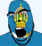 astrakhan_oblast crown flag flag:astrakhan_oblast full_head glasses hair looking_to_the_right oblast open_mouth russia soyjak stubble sword teeth text transparent transparent_background variant:cobson // 721x789 // 145.1KB