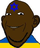 black_skin countrywar ear facial_mark flag:ukraine forehead_mark judaism no_eyebrows no_nose smile soyjak star_of_david stubble ukraine variant:impish // 670x792 // 45.4KB