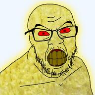 brimstone brimstone_skin clenched_teeth glowing grimace insane red_eyes red_sclera rotten_teeth sulfur teeth variant:feraljak yellow_skin // 1025x1025 // 783.0KB
