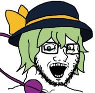 anime clothes crazed female glasses green_hair hair hat komeiji_koishi open_mouth soyjak stubble subvariant:soyak_(crazed) touhou variant:soyak video_game // 844x825 // 33.3KB