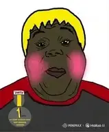 1_year_on_bald_men_with_glasses_website award badge blond blush brown_skin eyebrows eyelashes lips meta:ai_generated meta:not_oc nate_higger's_distant_cousin_(cape_rrackers) nose open_mouth red_lips shaking shitskin speaking subvariant:hunky_twink_sex_machine talking teeth tongue tranny variant:alicia white_background wig yapping yellow_hair // 211x255 // 177.1KB