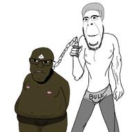 2soyjaks arm biting_lip black_skin bwc clothes gynaecomastia hand hat leg sad smile soyjak subvariant:hornyson tattoo text underpants variant:cobson variant:feraljak // 2338x2446 // 194.8KB