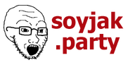 glasses head imageboard logo open_mouth red_text soyjak_party stubble text transparent_background variant:soyak // 1612x775 // 60.7KB