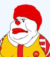 closed_mouth clothes clown clown_nose fat hair hamburger lipstick mcdonalds obese red_hair ronald_mcdonald transparent_background united_states variant:meximutt white_skin // 888x1000 // 23.4KB