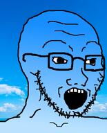 bald beard blue blue_skin calm gape glasses gradient open_mouth sea sky soyjak stubble variant:soyak // 644x800 // 111.8KB