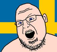 blue_eyes country ear flag glasses open_mouth soyjak stubble sweden variant:shotjak white_skin // 567x511 // 113.0KB