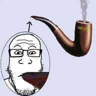 arrow closed_mouth glasses looking_at_you neutral pipe smoke smoking soyjak stubble subvariant:neutralplier tiny une_pipe variant:markiplier_soyjak variant:soytan // 1000x1000 // 335.8KB