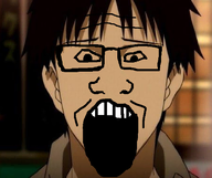 anime asian black_hair glasses open_mouth variant:markiplier_soyjak welcome_to_the_nhk // 446x373 // 223.5KB