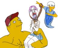 ack bloodshot_eyes buff clothes crying dab dead full_body ghost glasses hair hanging kkk mustache mymy_(ongezellig) nas:sneed ongezellig open_mouth purple_hair rope sneed soyjak subnas:chuck the_simpsons tongue tranny variant:bernd yellow_teeth // 1280x1050 // 651.6KB