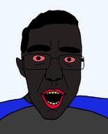 black_skin bloodshot_eyes clothes excited hair happy jake jartycuck lips nigger open_mouth red_lips rotten_teeth subvariant:patrick subvariant:patrick_(excited) variant:chudjak yellow_teeth // 986x1224 // 24.7KB