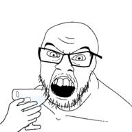 angry glasses hair hand holding_object looking_at_you mustache open_mouth soyjak stubble teeth template variant:feraljak wine_glass // 1500x1500 // 38.8KB