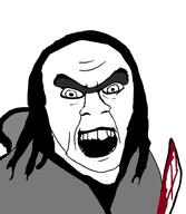 blood clothes creepypasta glasses hair holding_knife holding_object jeff_the_killer knife open_mouth smile soyjak sweater variant:feraljak // 868x1000 // 118.3KB