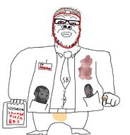 blood bloodshot_eyes brown_hair chad clipboard closed_mouth clothes doctor dr_soyberg gigachad glasses hair head_mirror holding_object mustache necktie painted_nails piss pointing pointing_at_viewer schizo soyjak stubble variant:a24_slowburn_soyjak wojak // 1454x1520 // 348.7KB