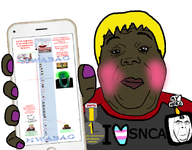 award blush brown_skin closed_mouth coalson hair holding_object holding_phone iphone lips makeup medal nigger no_glasses no_stubble phone sharty shartycuck subvariant:hunky_twink_sex_machine subvariant:phoneplier subvariant:phoneplier_vertical text transparent_background variant:alicia variant:cobson yellow_hair